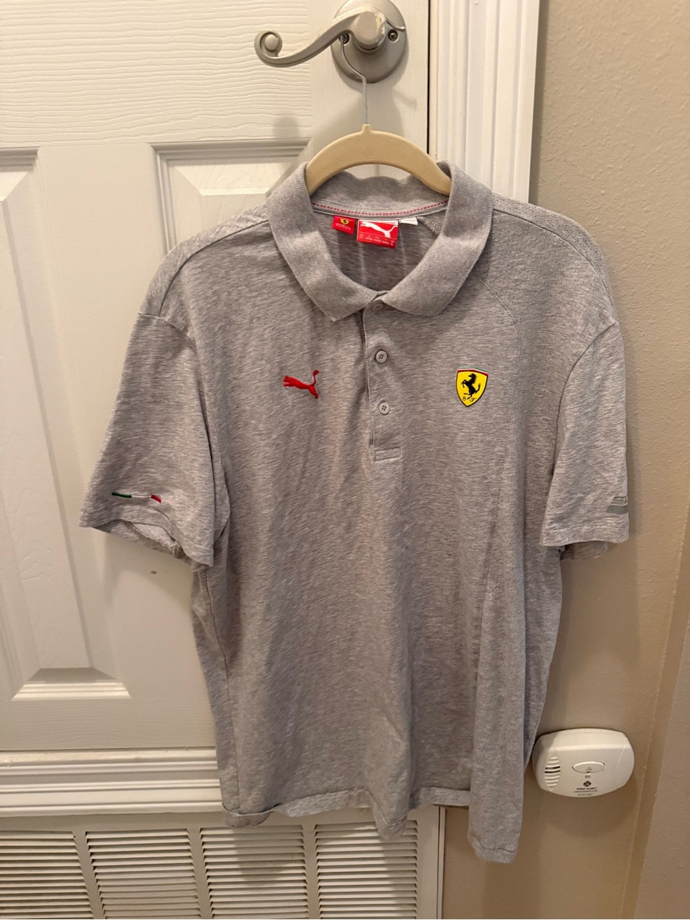 Puma Gray Polo with Red Puma Logo and Yellow Ferrari Shield